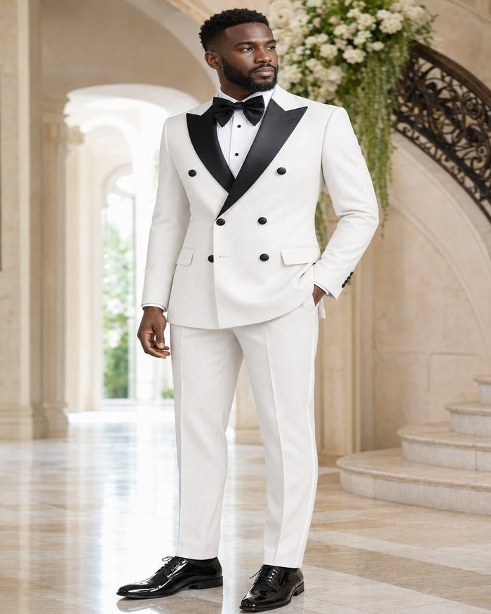 Men's White Modern Fit Double-Breasted 2-Piece Tuxedo – Castello Collection - Upscale Men's Fashion