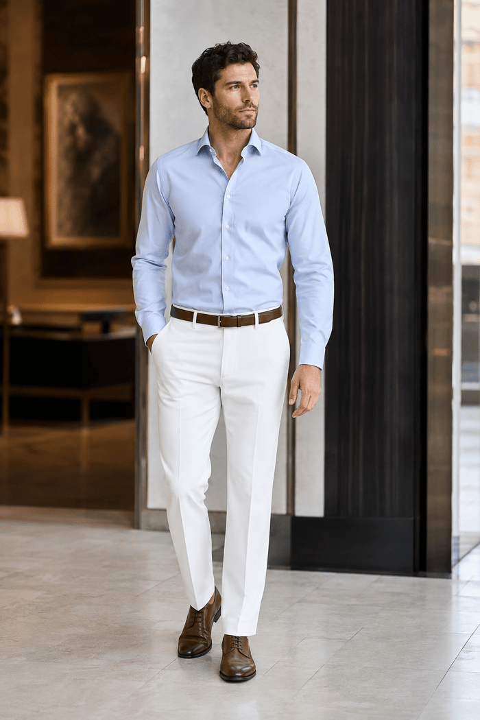 Men's White Modern Fit Pre-Hemmed Dress Pants - Upscale Men's Fashion