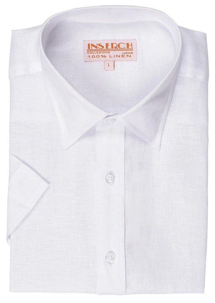 Men's White Short Sleeves Linen Shirt by Inserch - Upscale Men's Fashion