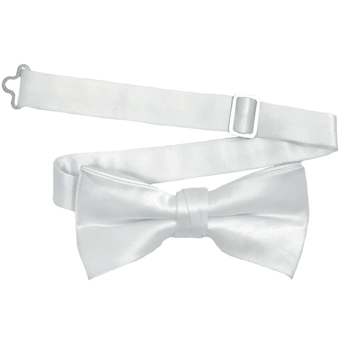 Men's White Solid Satin Pre-Tied Bow Tie - Upscale Men's Fashion