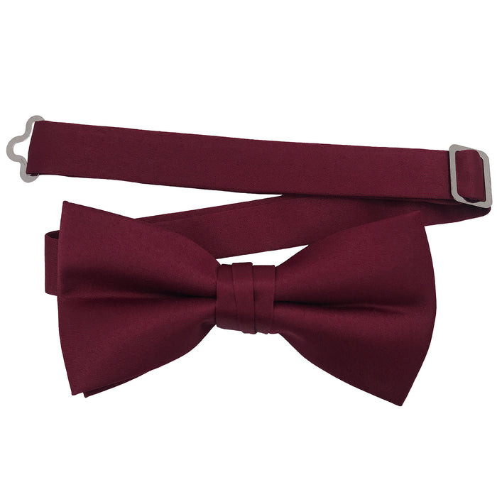 Men's Wine Solid Satin Pre-Tied Bow Tie - Upscale Men's Fashion