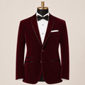 Men's Wine Velvet Regular Fit Sport Coat with Black Trim - Upscale Men's Fashion