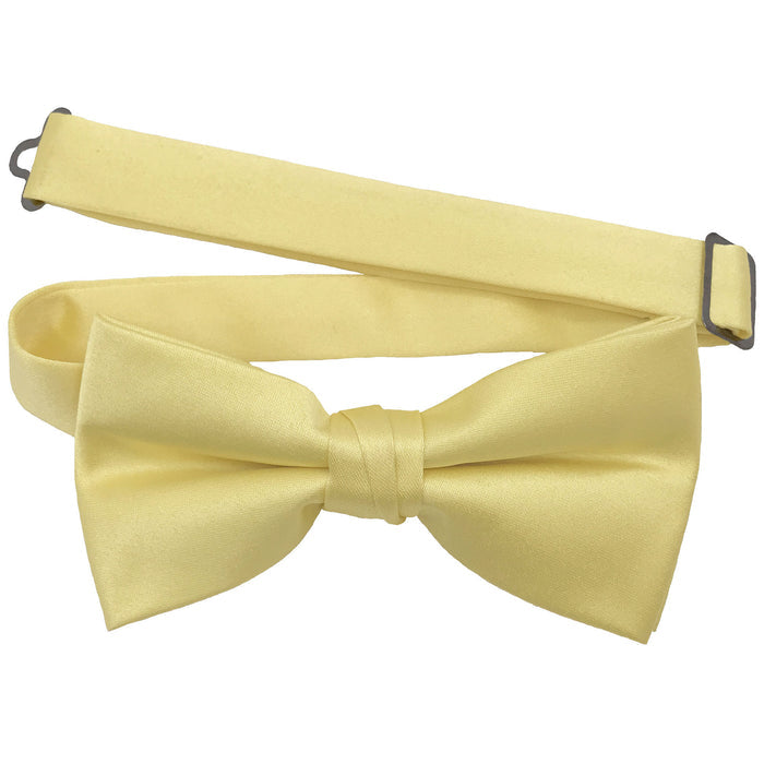 Men's Yellow Solid Satin Pre-Tied Bow Tie - Upscale Men's Fashion
