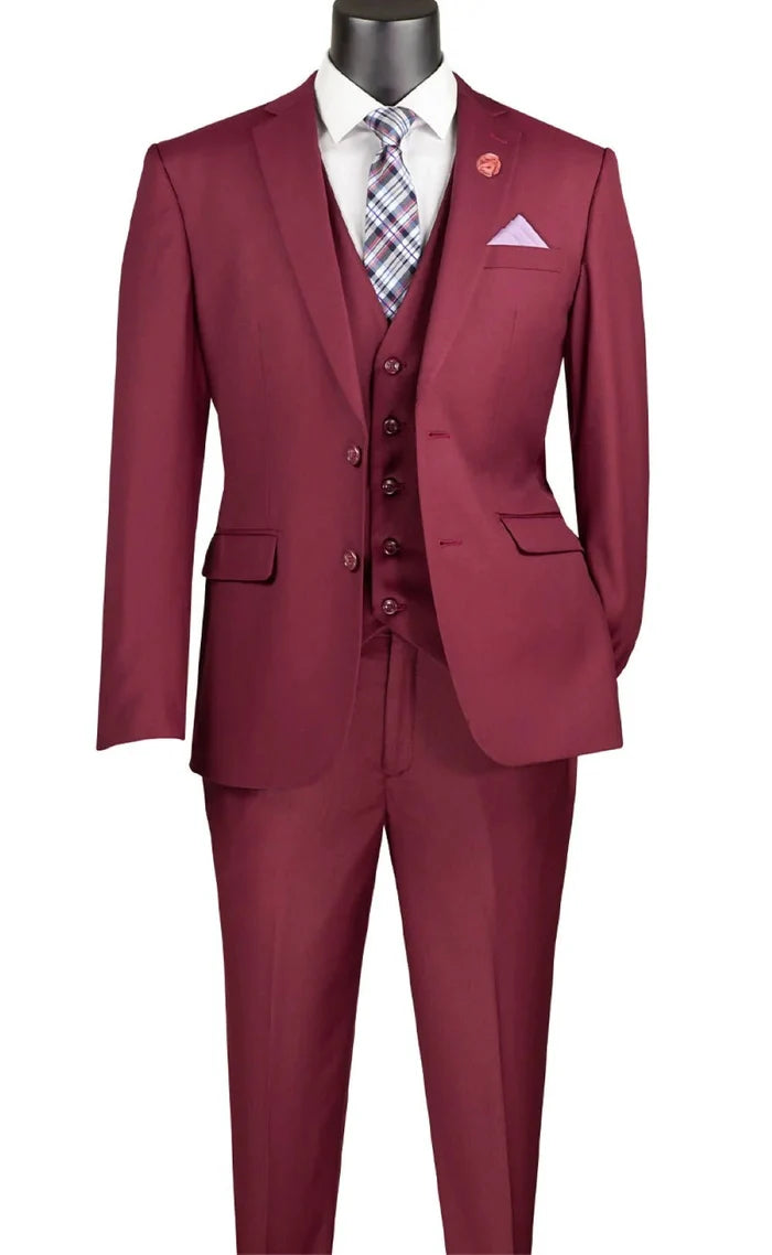 Metropolitan Collection – Burgundy Slim Fit 3-Piece Suit - Upscale Men's Fashion
