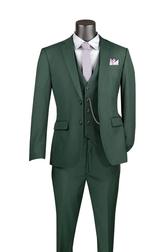 Metropolitan Collection – Hunter Green Slim Fit 3-Piece Suit - Upscale Men's Fashion