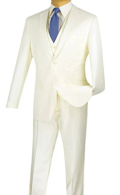 Metropolitan Collection – Ivory Slim Fit 3-Piece Suit - Upscale Men's Fashion