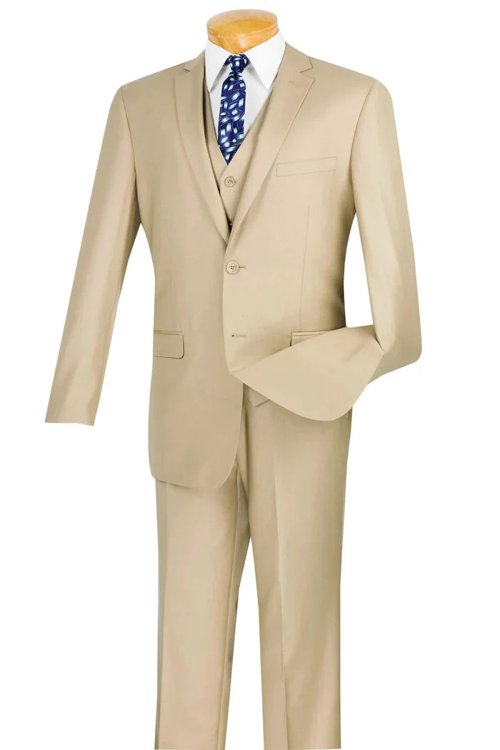 Metropolitan Collection – Light Beige Slim Fit 3-Piece Suit - Upscale Men's Fashion