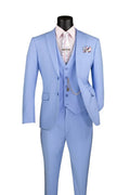 Metropolitan Collection – Light Blue Slim Fit 3-Piece Suit - Upscale Men's Fashion