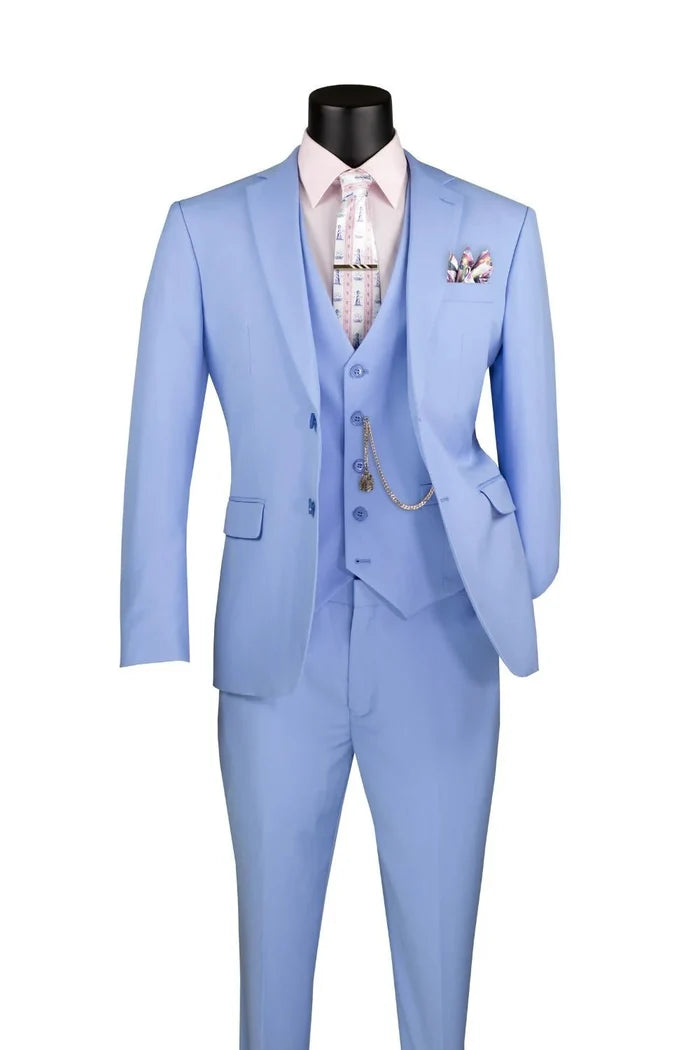 Metropolitan Collection – Light Blue Slim Fit 3-Piece Suit - Upscale Men's Fashion