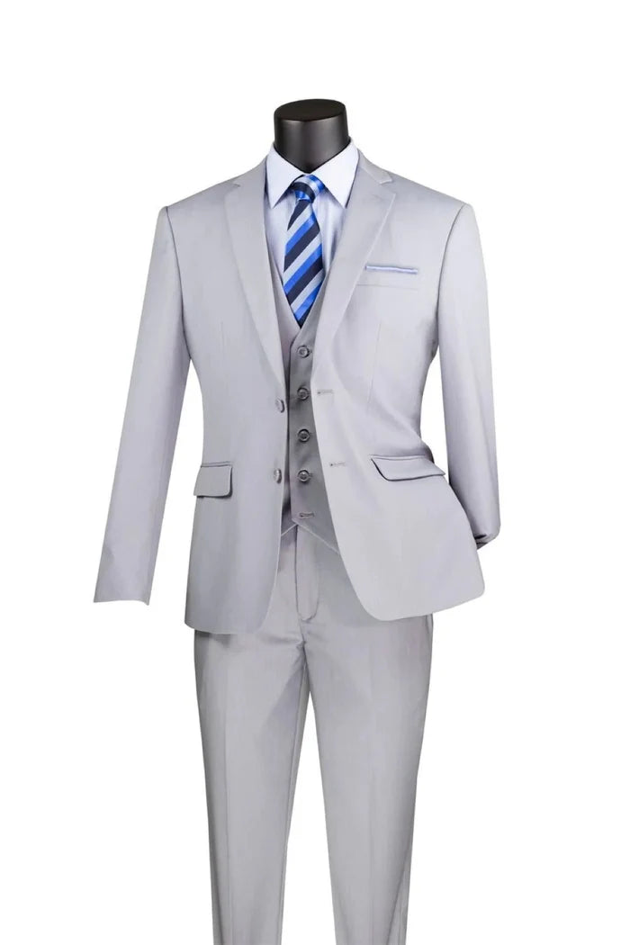 Metropolitan Collection – Light Grey Slim Fit 3-Piece Suit - Upscale Men's Fashion