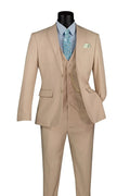 Metropolitan Collection – Stone Slim Fit 3-Piece Suit - Upscale Men's Fashion