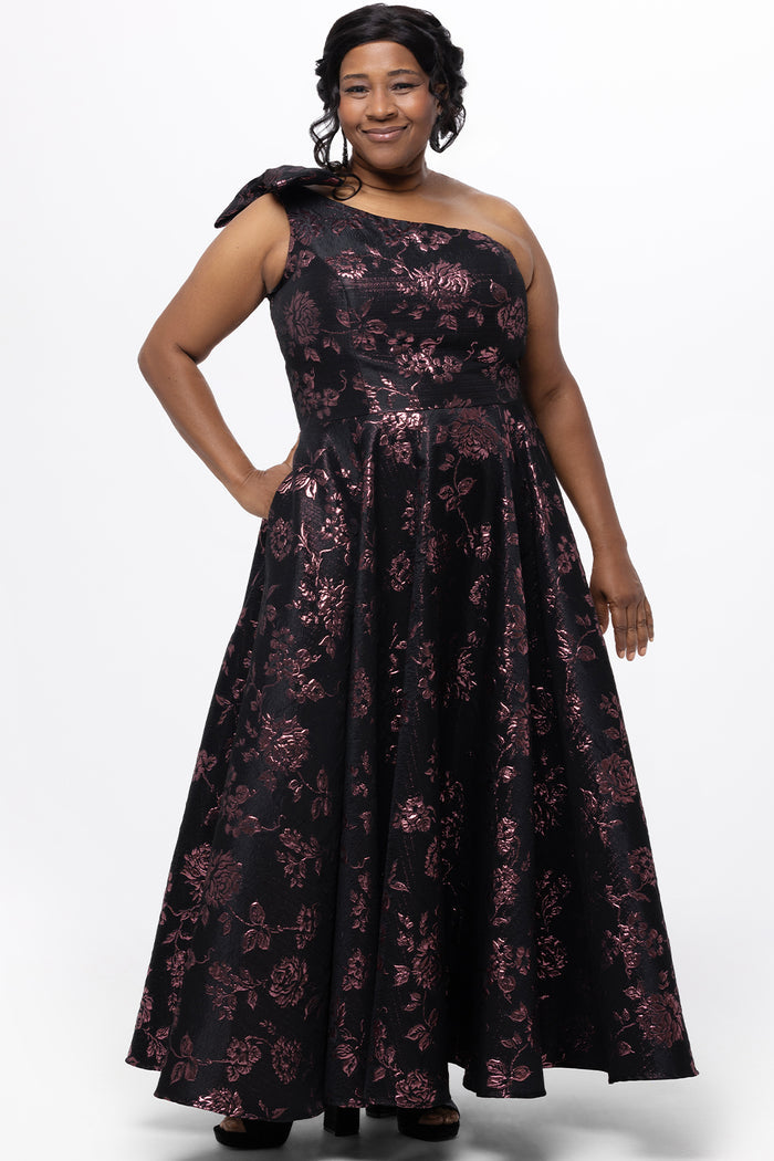 Midnight Blooms Black Brocade Curvy Maxi