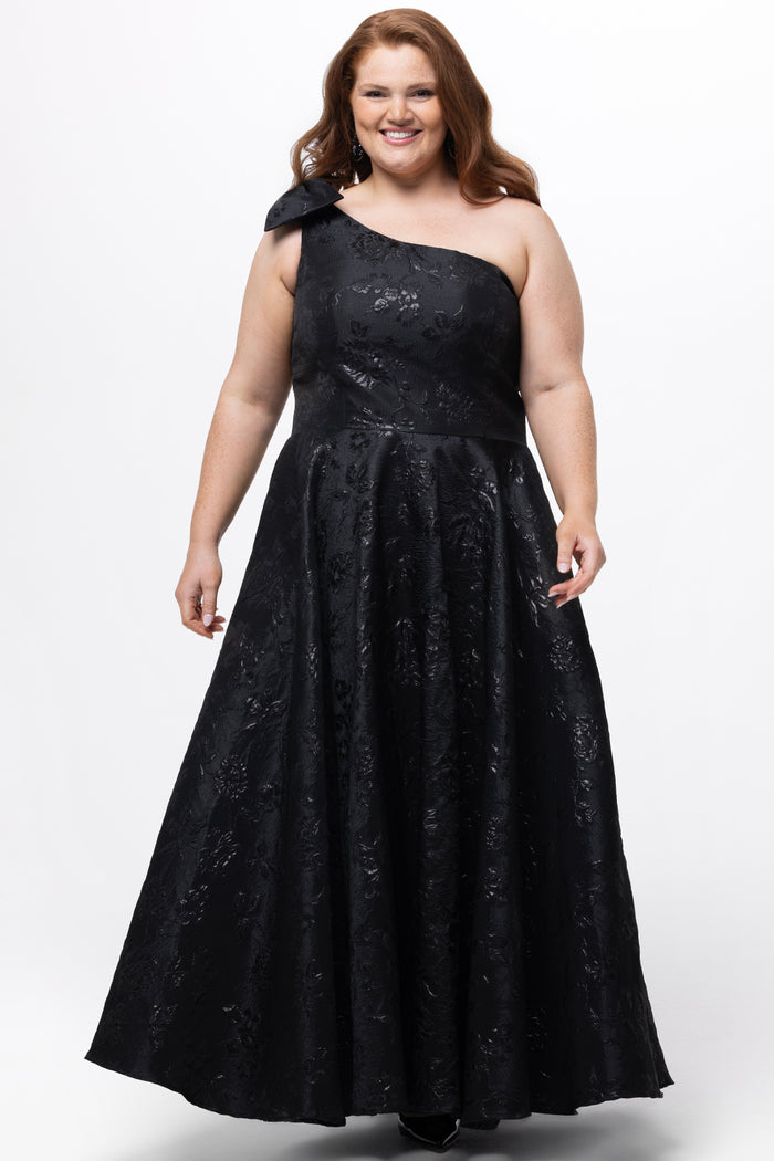 Midnight Blooms Black Brocade Maxi Dress