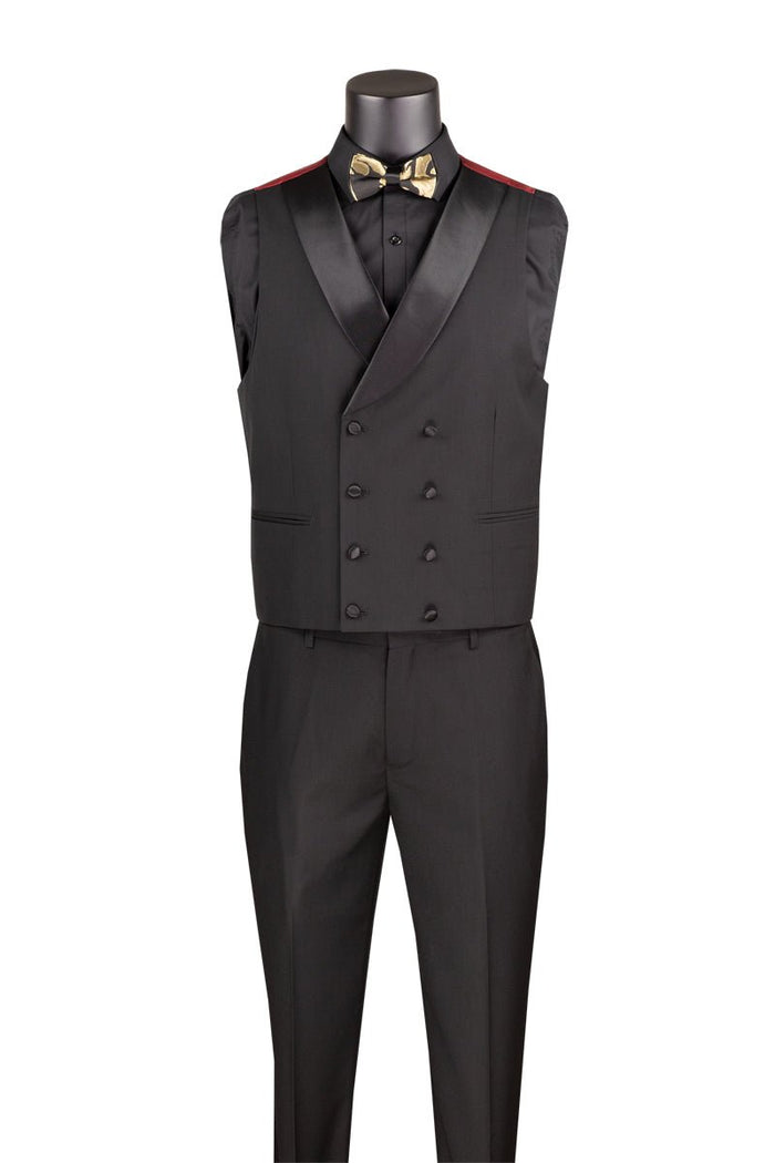 Modern Fit Black and Gold Jacquard 3-Piece Suit with Bow Tie-Aurelius Collection - Upscale Men's Fashion