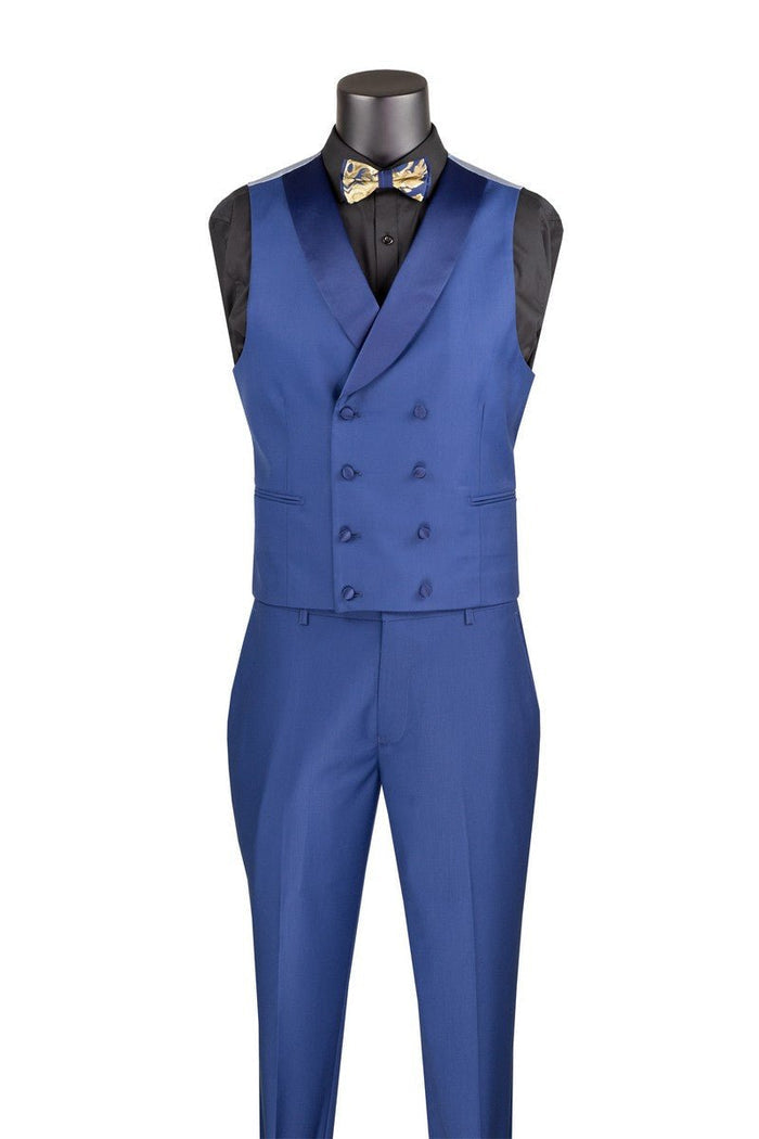 Modern Fit Blue and Gold Jacquard 3-Piece Suit with Bow Tie-Aurelius Collection - Upscale Men's Fashion