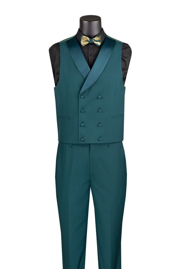Modern Fit Emerald and Gold Jacquard 3-Piece Suit with Bow Tie-Aurelius Collection - Upscale Men's Fashion