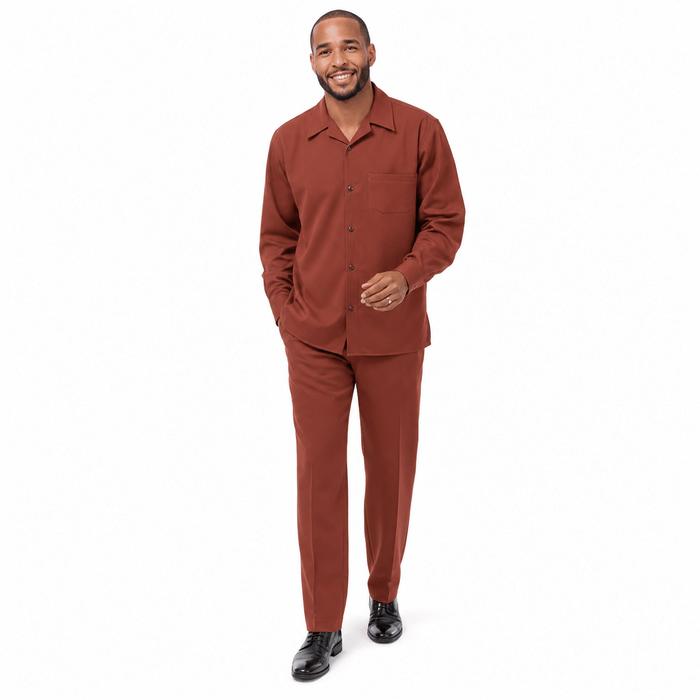 Montique Men's 2 Piece Long Sleeve Walking Suit Solid Cognac - Upscale Men's Fashion
