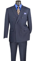 Navy Pinstripe Regular Fit Double-Breasted Suit – Banker Collection - Upscale Men's Fashion