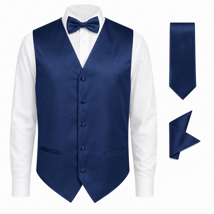 Navy Satin Tuxedo Vest Set - Upscale Men's Fashion