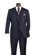 Navy Tone-on-Tone Stripe Regular Fit 3-Piece Suit – Varese Collection - Upscale Men's Fashion