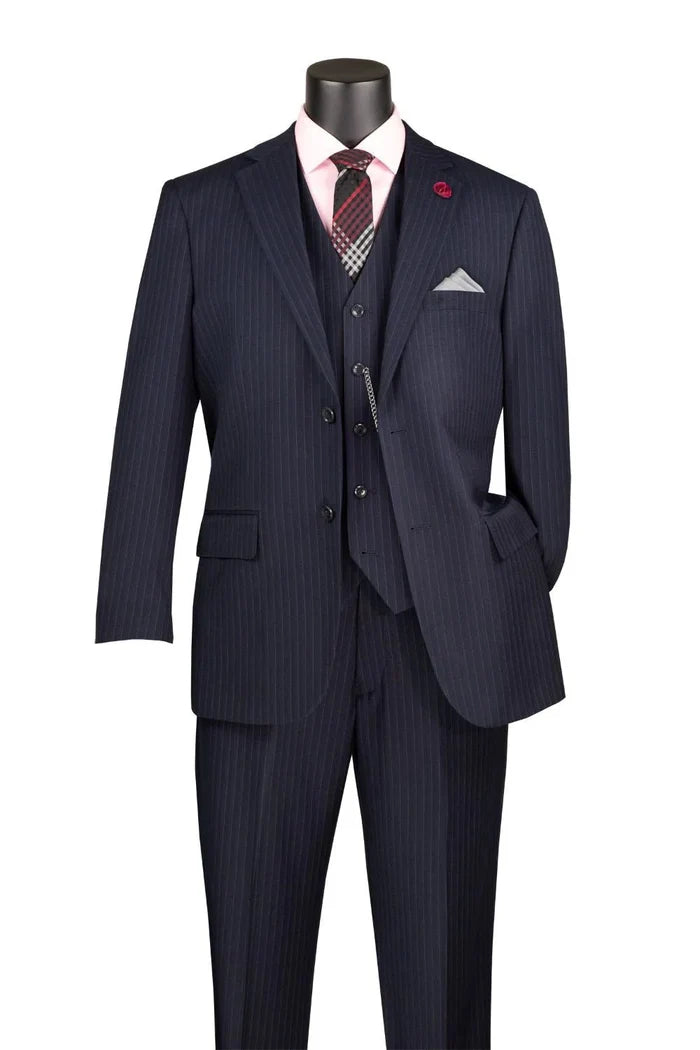 Navy Tone-on-Tone Stripe Regular Fit 3-Piece Suit – Varese Collection - Upscale Men's Fashion