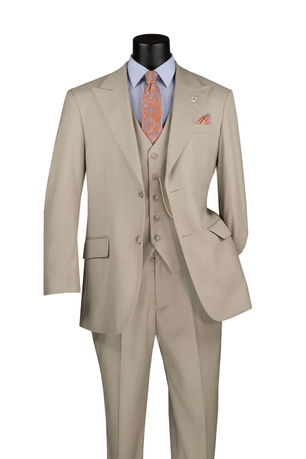 Oatmeal Textured Regular Fit 3-Piece Suit – Bellavere Collection - Upscale Men's Fashion