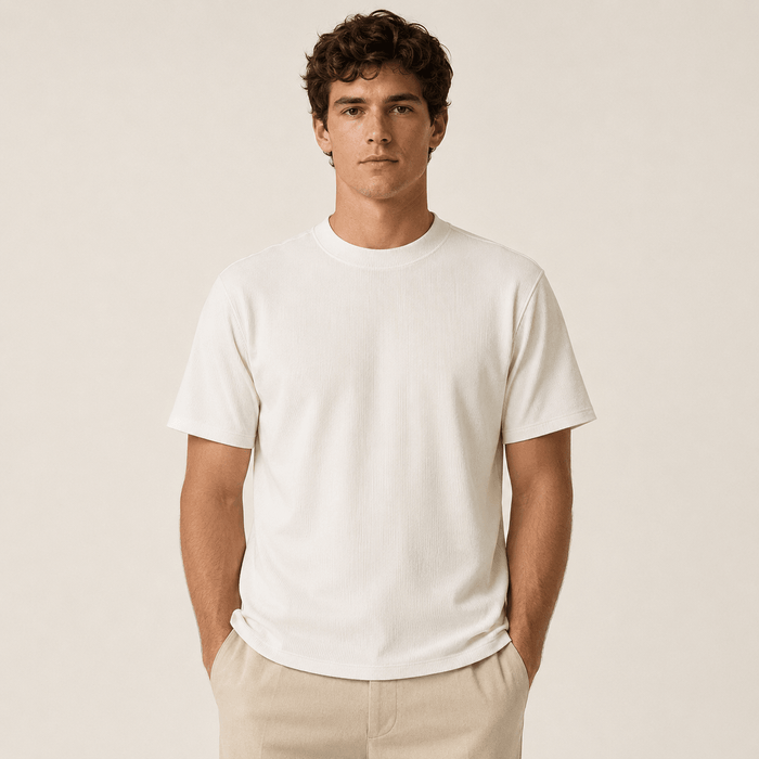 Off White Ribbed Regular Fit Crew Neck T-Shirt - Upscale Men's Fashion