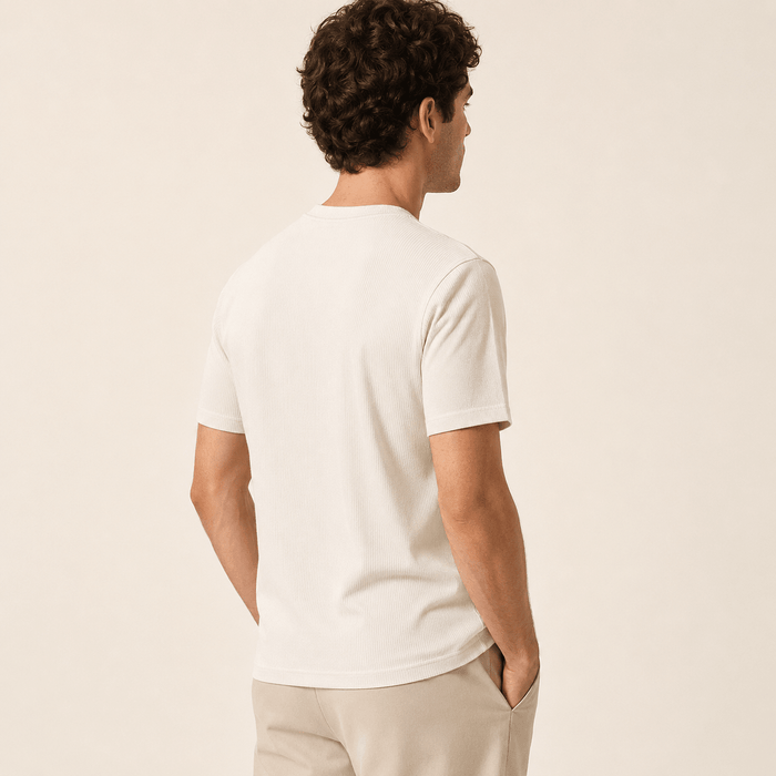 Off White Ribbed Regular Fit Crew Neck T-Shirt - Upscale Men's Fashion