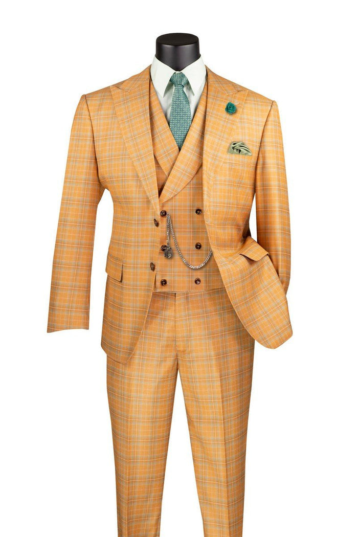Orange Modern Fit Windowpane 3-Piece Suit – Montavero Collection - Upscale Men's Fashion
