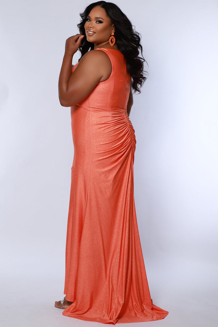 Orange Plus Size Formal Dress with Front Slit