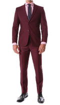 Oslo Collection - Slim Fit 2 Piece Suit Color Burgundy - Upscale Men's Fashion