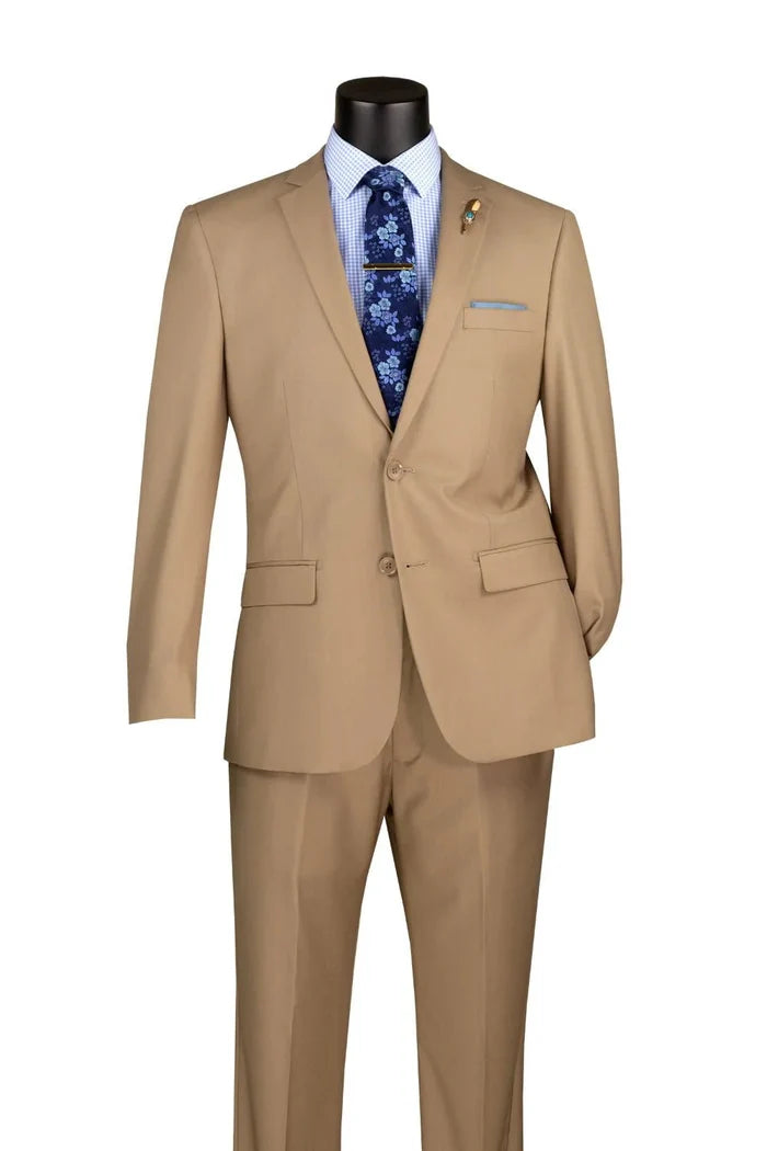 Oslo Collection - Slim Fit 2 Piece Suit Color Light Beige - Upscale Men's Fashion