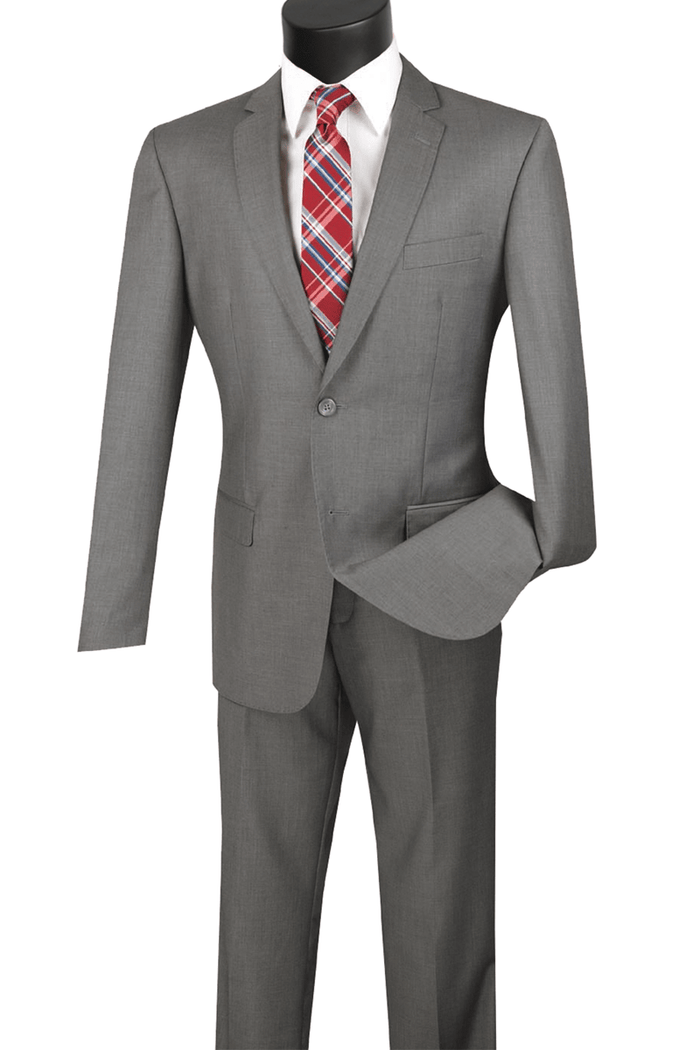 Oslo Collection - Slim Fit 2 Piece Suit Color Medium Grey - Upscale Men's Fashion