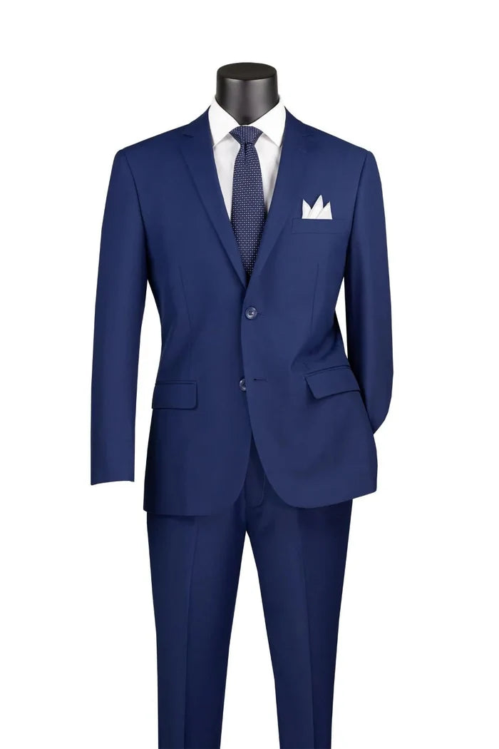 Oslo Collection - Slim Fit 2 Piece Suit Color Patriot Blue - Upscale Men's Fashion