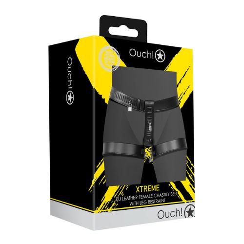 Ouch! Female Chastity Belt w Leg Restraint Black from Nice 'n' Naughty