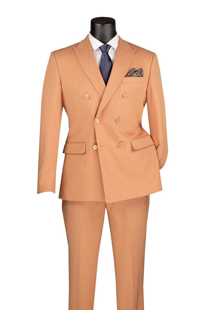 Peach Slim Fit Stretch Double Breasted 2 Piece Suit - Bellarco Collection - Upscale Men's Fashion