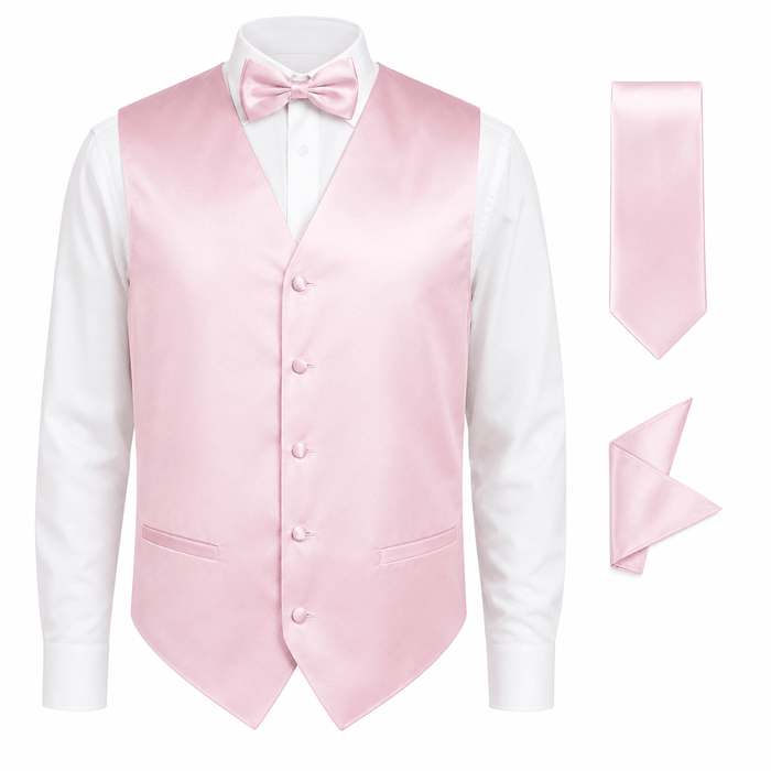 Pink Satin Tuxedo Vest Set - Upscale Men's Fashion