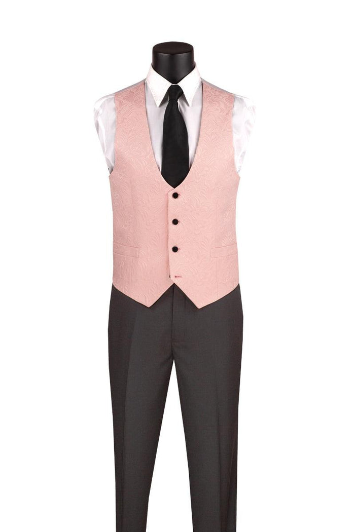Pink Slim Fit Jacquard 3-Piece Tuxedo with Shawl Lapel – Rivoli Collection - Upscale Men's Fashion