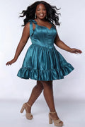 Playful Plus Size Teal Satin Corset Homecoming Dress