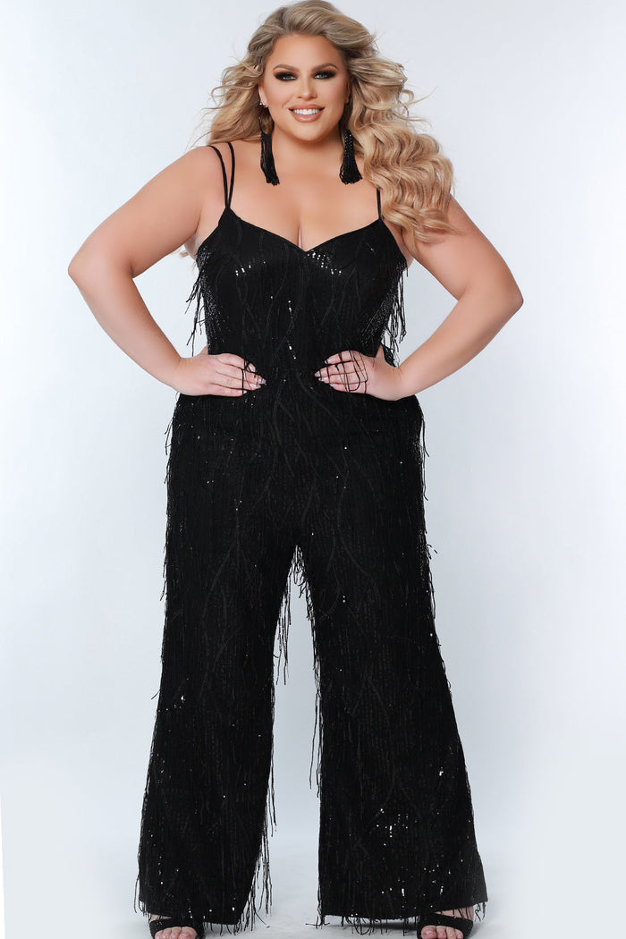 Plus Size Black Sequin Fringe Jumpsuit