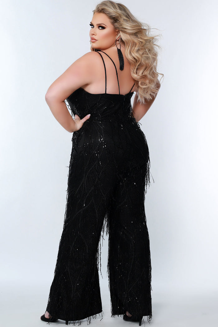 Plus Size Black Sequin Fringe Jumpsuit