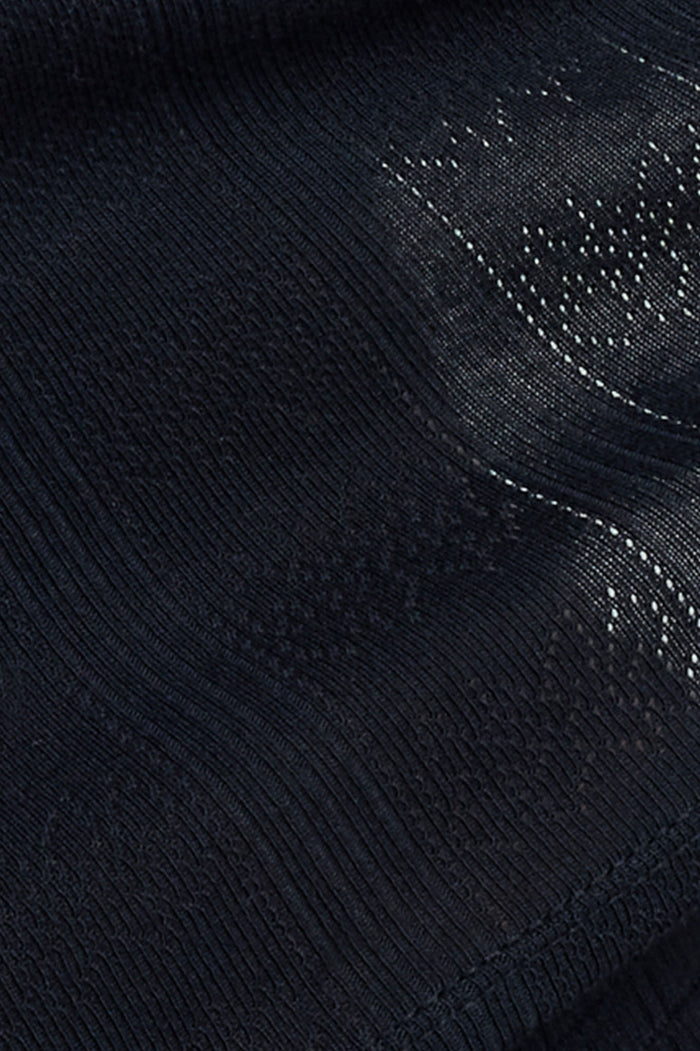 Black pointelle flare pant fabric with diamond knit texture detail