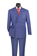 Portofino Collection – Blue Modern Fit Double-Breasted Windowpane Suit - Upscale Men's Fashion