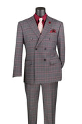 Portofino Collection – Charcoal Modern Fit Double-Breasted Windowpane Suit - Upscale Men's Fashion
