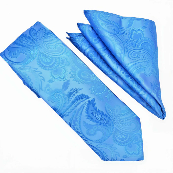 Powder Blue Paisley Tie and Hanky Set - Upscale Men's Fashion