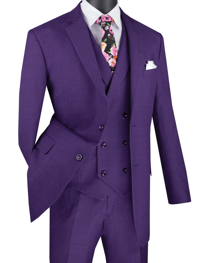 Purple Executive Fit Glen Plaid 3-Piece Suit – Dominare Collection - Upscale Men's Fashion