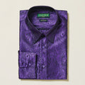 Purple Paisley Long Sleeve Jacquard Shirt - Upscale Men's Fashion