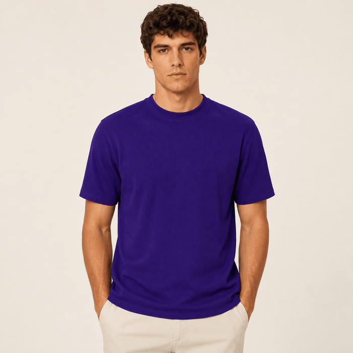 Purple Ribbed Regular Fit Crew Neck T-Shirt - Upscale Men's Fashion