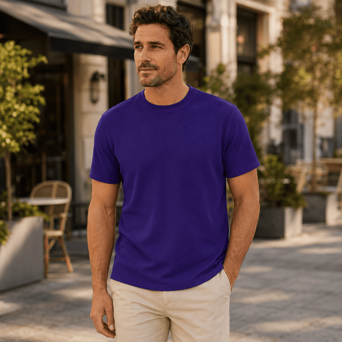 Purple Ribbed Regular Fit Crew Neck T-Shirt - Upscale Men's Fashion