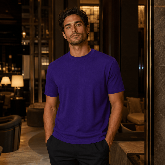 Purple Ribbed Regular Fit Crew Neck T-Shirt - Upscale Men's Fashion